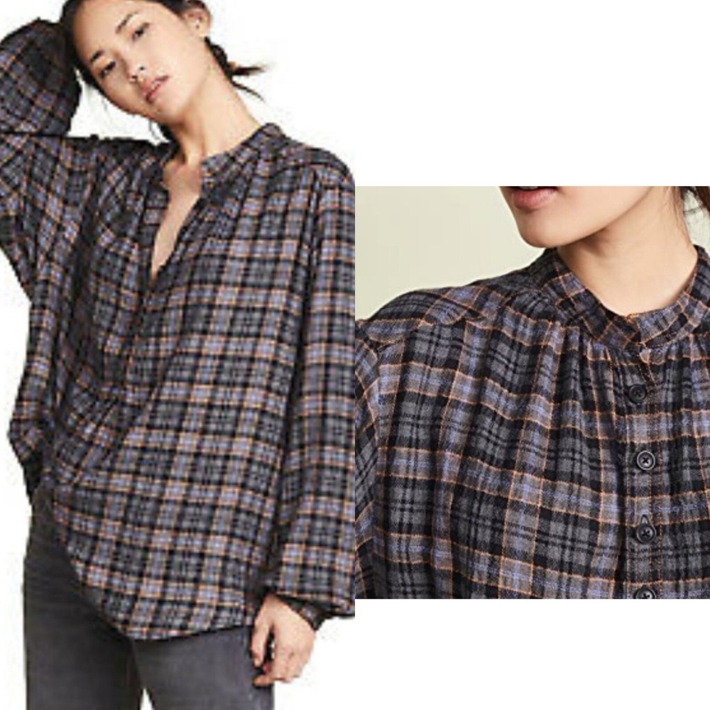 Free People Northern Bound Top Flannel Relaxed Plaid Cabincore Boho Cozy XS